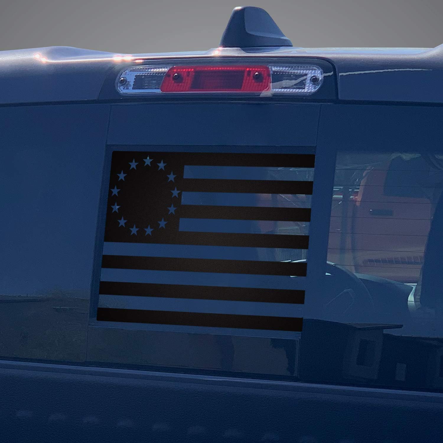 Back Middle Window Rear Graphics Kit Vinyl Decal Wrap Compatible with Dodge RAM 1500/2500/3500 2019-2020 - Betsy Ross Flag