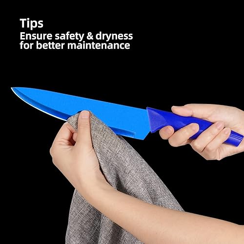 Miniatura 3 de LIFVCNT Juego de cuchillos de cocina profesionales azules de 7 piezas, juego de cuchillos de carne dentados, juego de cuchillos de chef de acero