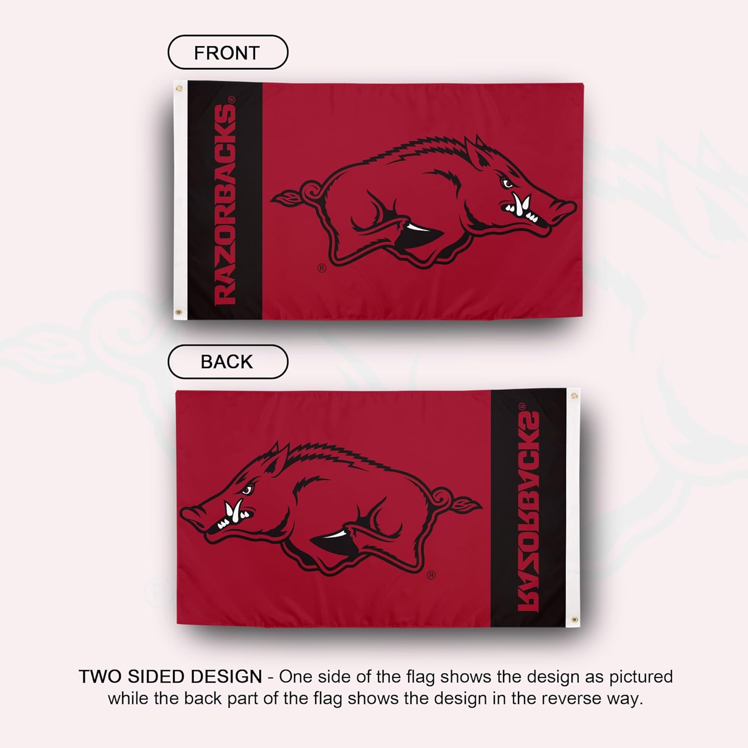 Desert Cactus University of Arkansas Flag Razorbacks U of A Hogs Banners 100% Polyester Indoor Outdoor 3x5 feet Flags (Team Name) - Image 2