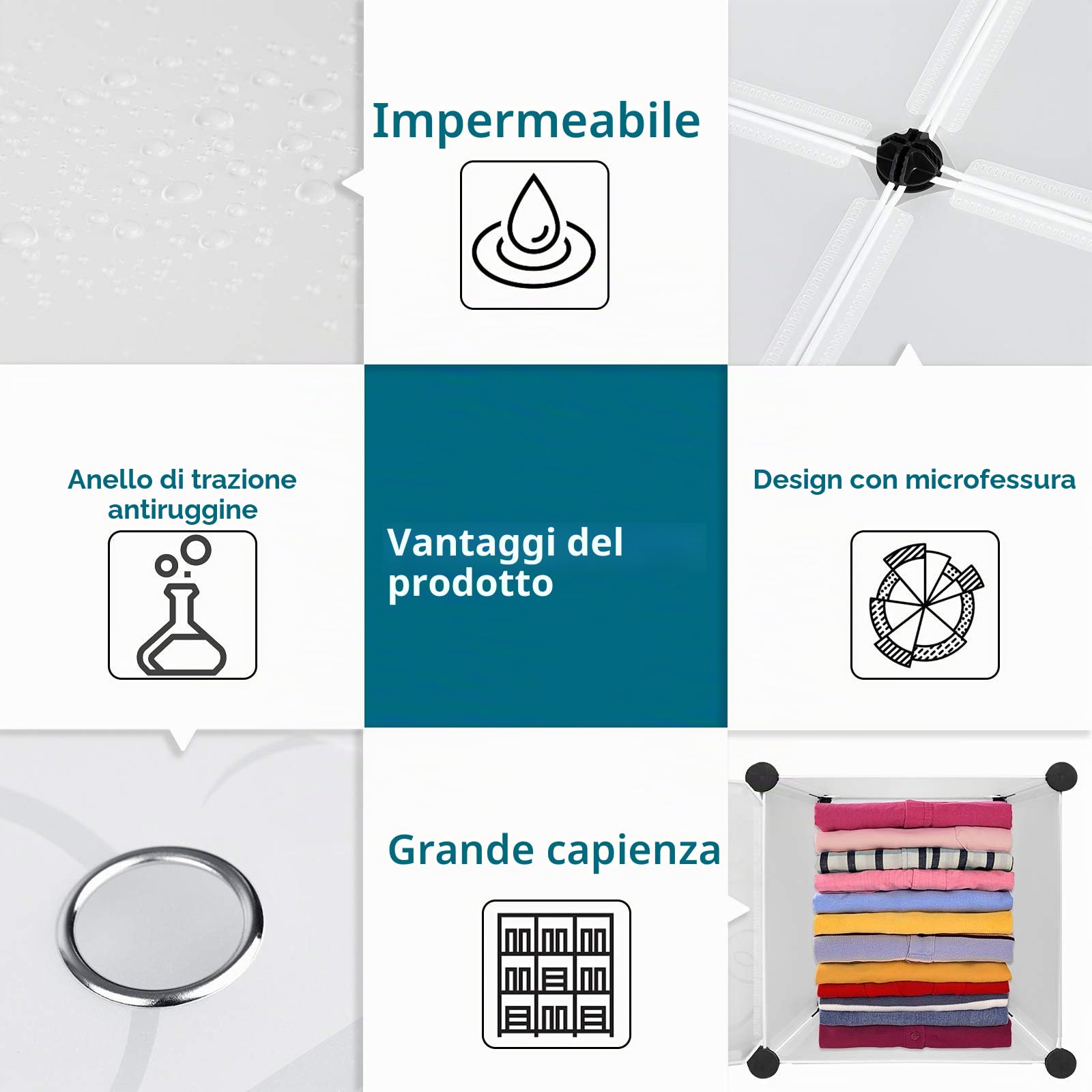 Armadio Wardrobe in plastica, 6 cubi, sistema di scaffalatura per camera da letto, bianco, 70 x 35 x 105 cm