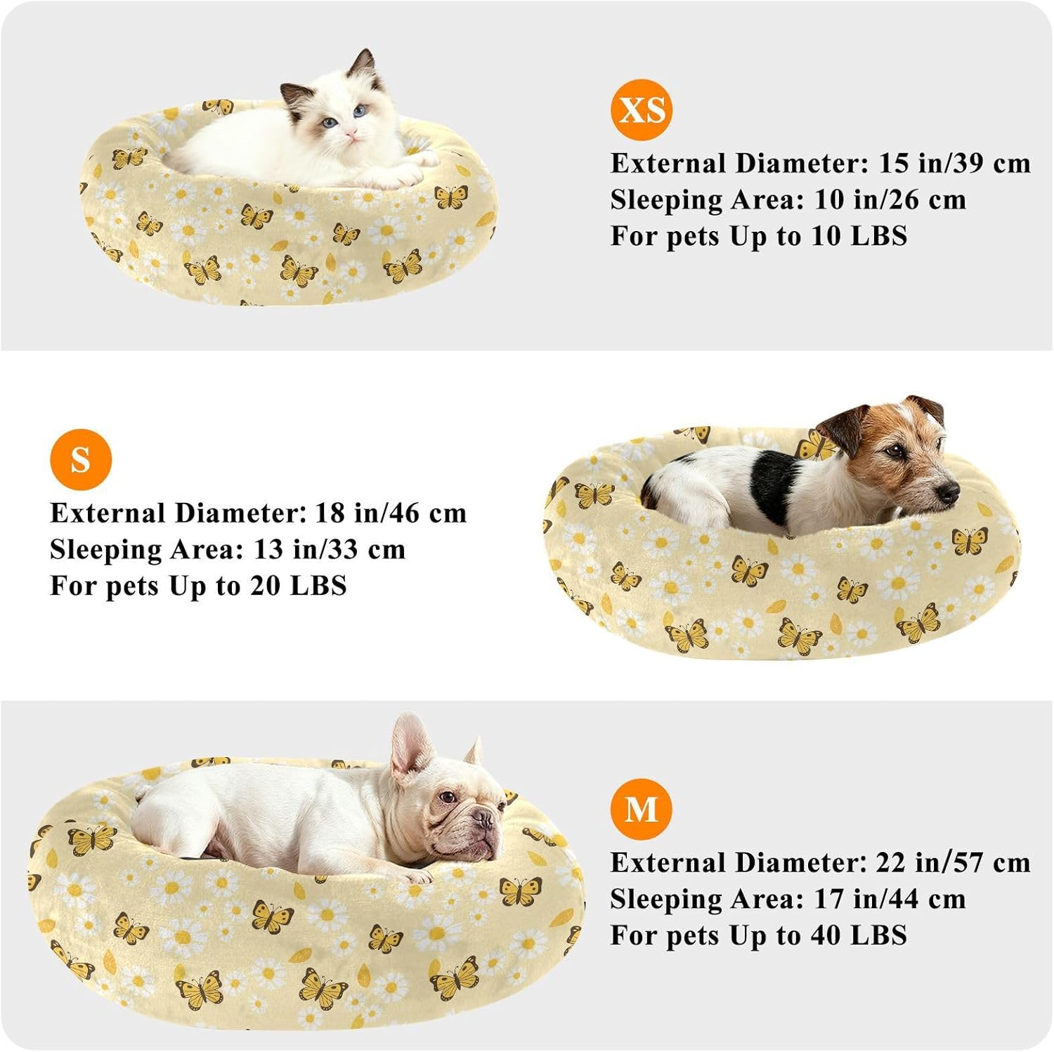 Wudan Pet Cat Bed Calming Anti Anxiety Fluffy Dog Pillow Bed for Medium Size Pets Supplies M Butterfly Daisy