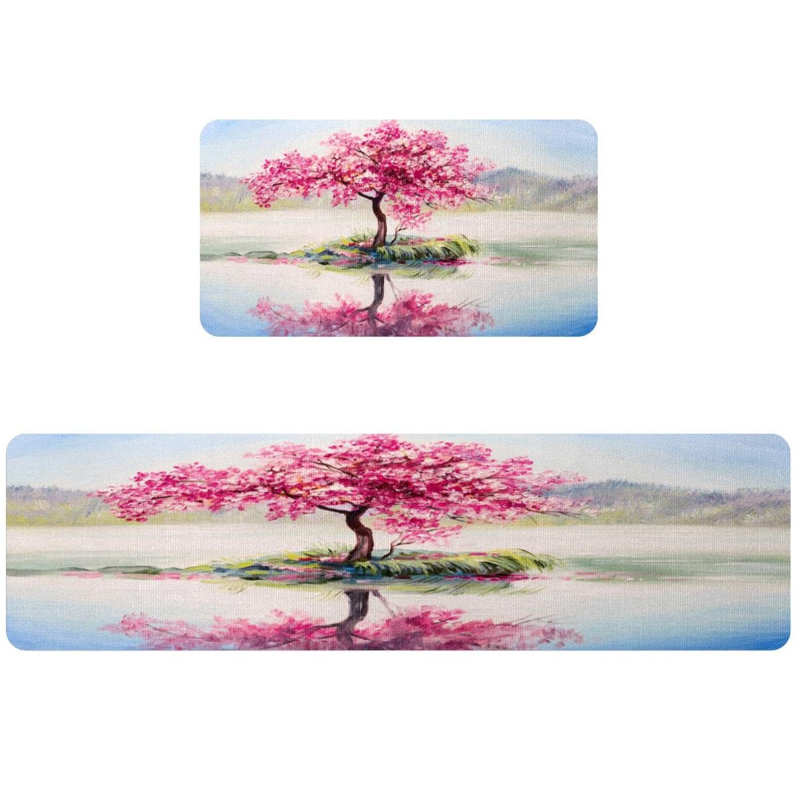 Alfombra para cocina y pasillo VAPOKF que decora con un paisaje de cerezo japonés