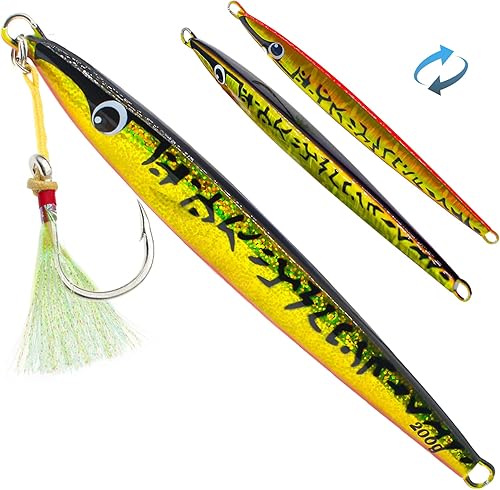 Fishing Jigs Vertical Saltwater Jigs 6.35oz-7.05oz Metal Jigging Spoon Slow Jigging Pitching Fishing Lures with Assist Hooks for