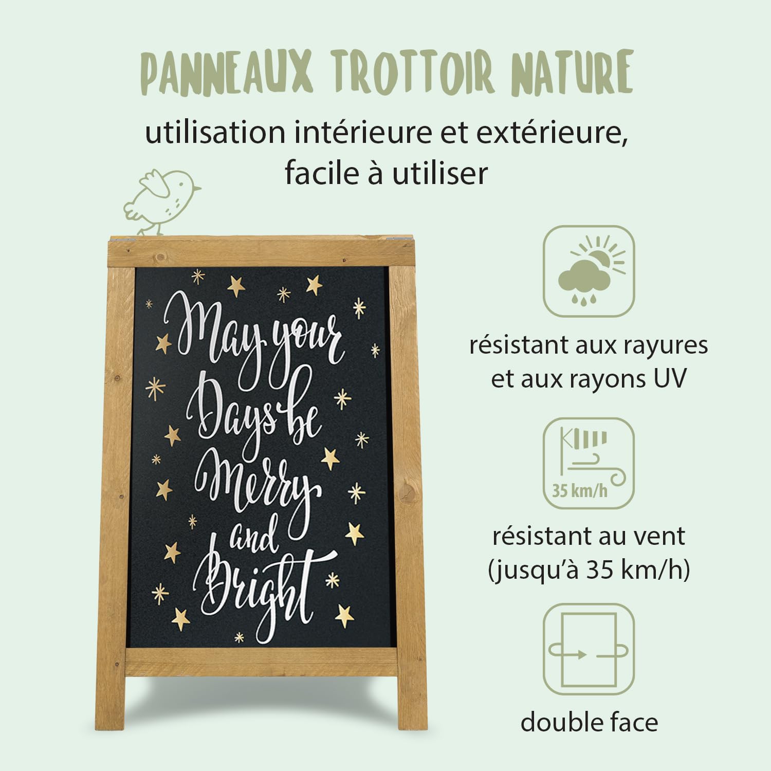 SECURIT - Tableau sur Pied Double Face en Bois "Nature" - Coloris Naturel
