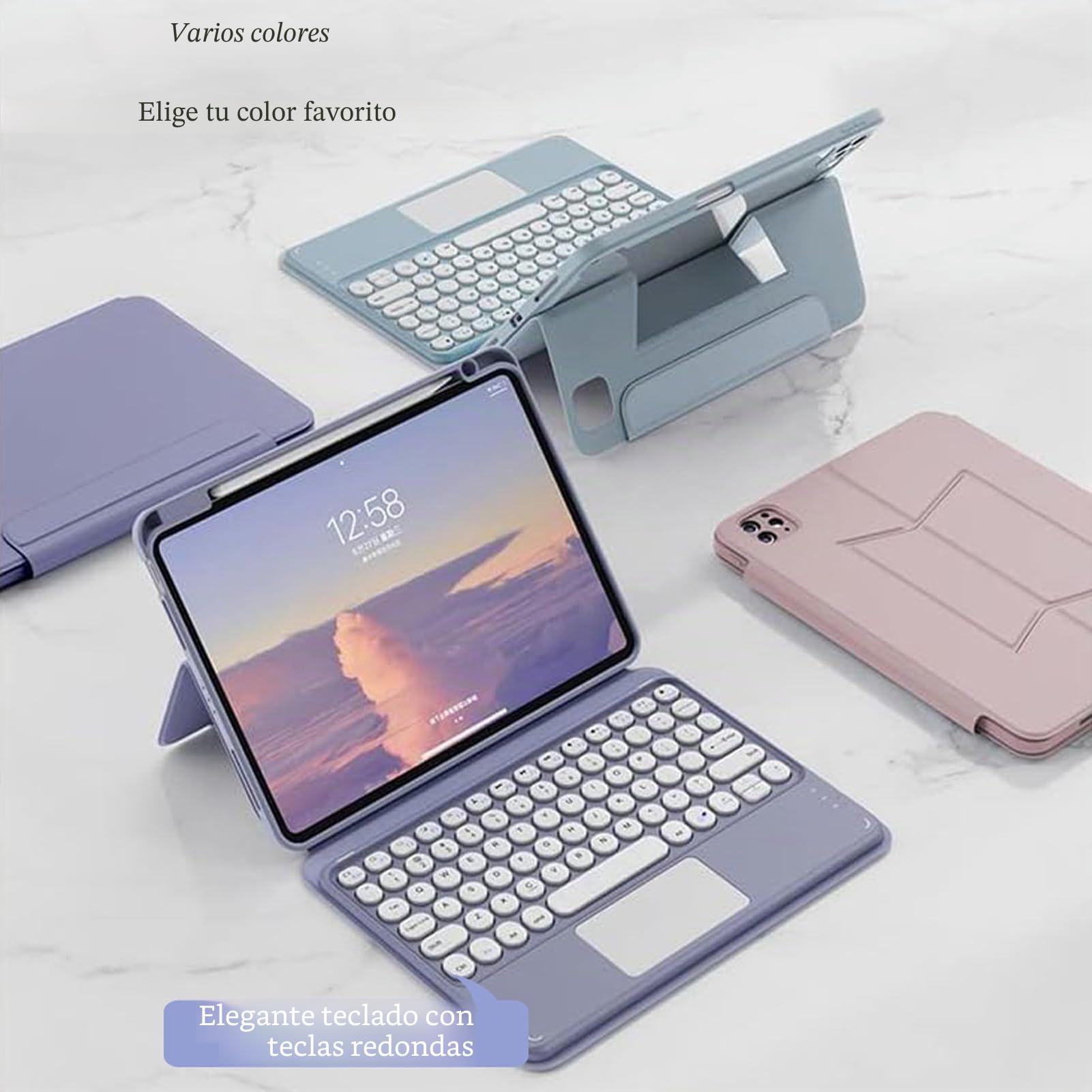 Funda con Teclado Vertical para iPad 10,2 Pulgadas 9ª/8ª/7ª Generación (2021/2020/2019), Trackpad Multi-Touch, Español QWERTY Teclado Inalámbrico Desmontable con Ratón Bluetooth, Verde Oscuro
