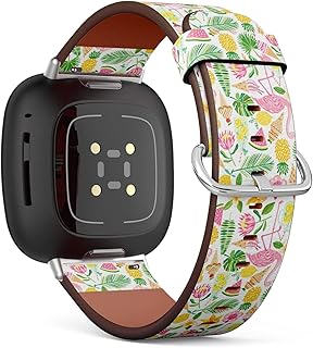 CJBROES Replacement Leather Watch Band, Compatible with Fitbit Versa 3 and Fitbit Sense of Wristband Bracelet Accessory - Tropical Summer