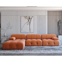 JACH 104" Sectional Couches for Living Room, L-Shaped Minimalist Velvet Sofas, Mid-Century Modular Sofa with Reversible Chaise Ottoman, Orange Sofas Furniture for Living Room, Apartment