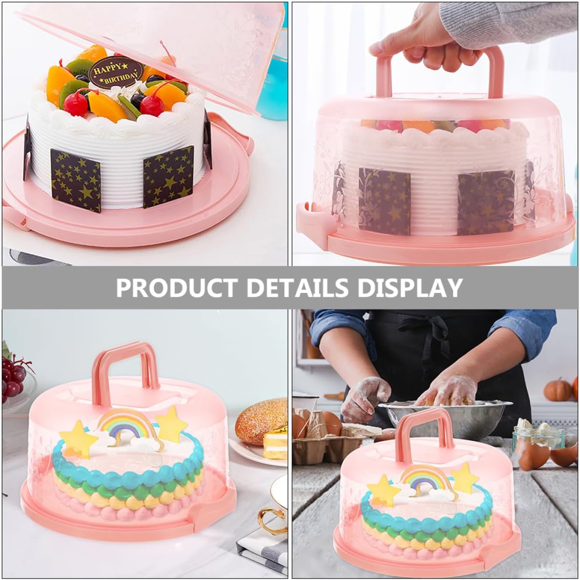 2pcs Portable Round Cake Carrier with Lid and Sealing Buckle PP Cake Container Box for Birthday Pastries with Handle for Easy Transport and Storage