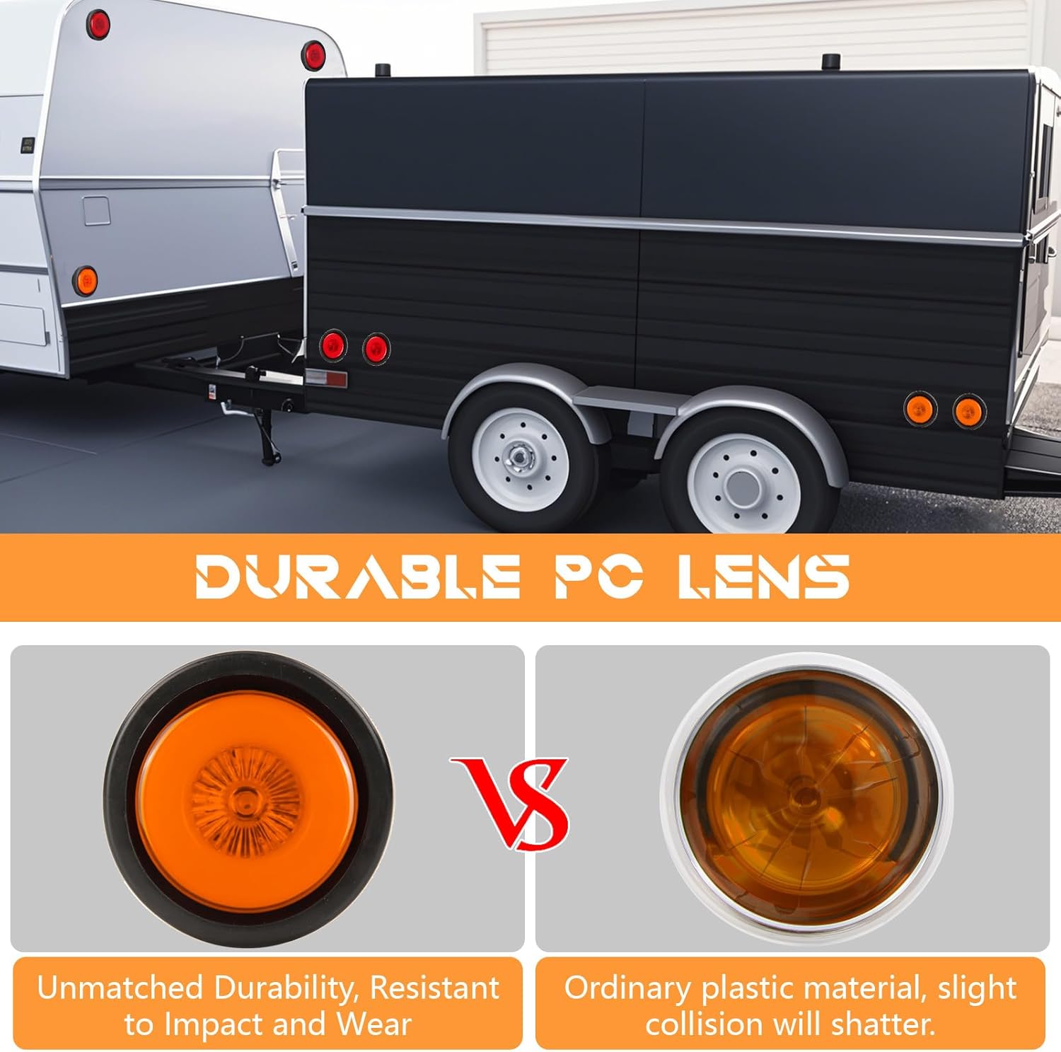 NEW SUN 10-Pack Premium 2.5 Inch Round LED Marker Lights, IP67 Waterproof, Halo & Neon Design, Soft Ruuber Grommet-Flush Mount for Utility Trailer, Camper, Truck, Pick-up, Boats, Red & Amber