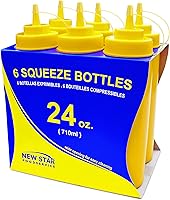 Vista 2 de New Star Foodservice 26580 Botellas de plástico con tapas, boca ancha, 24 onzas, amarillo, paquete de 6