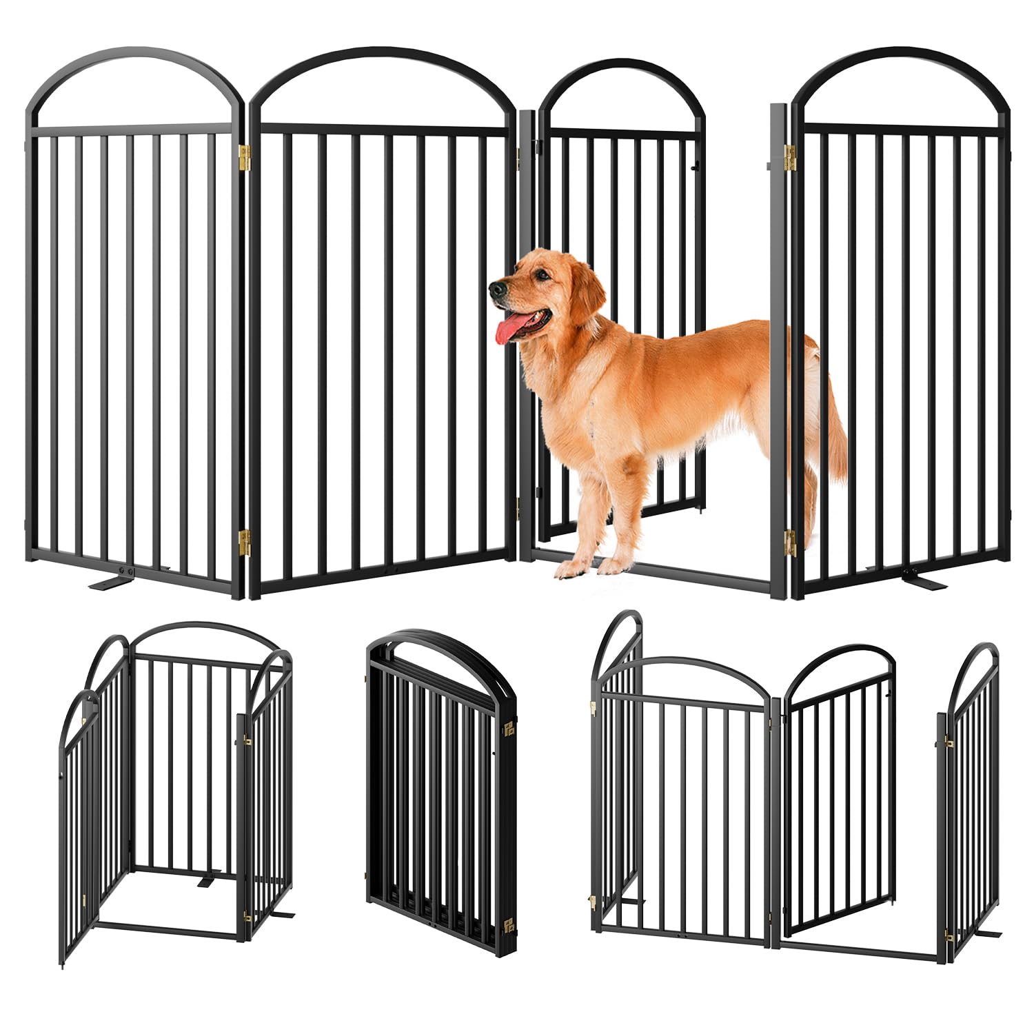 SNUOWU 4 Panels Full Matel Freestanding Dog Gates with Door, 96"Extra Wide 36"Tall Free Standing Dog Pet Gate for Indoor & Outdoor. Foldable Pet