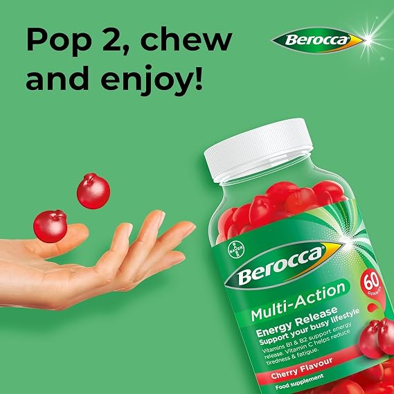 Berocca Multi-Action Gummies, Immune Support, Cherry, 60 Gummies x 3 Pack