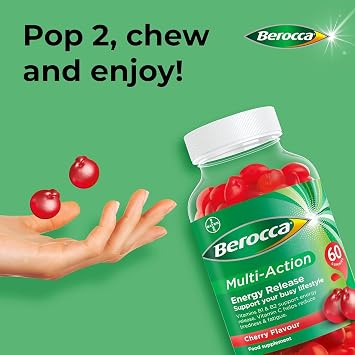 Berocca Multi-Action Gummies, Immune Support, Cherry, 60 Gummies x 3 Pack