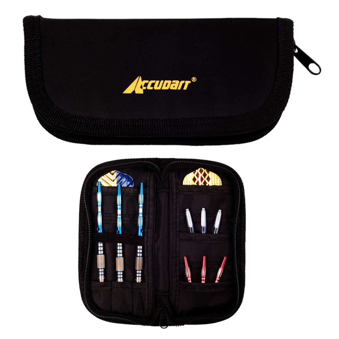 Darttas, compacte en ruime tas voor dartpijlen, flights en dartaccessoires, stevige nylon case, waterafstotend met praktische en stevige ritssluiting, voor 3 pijlen, zwart