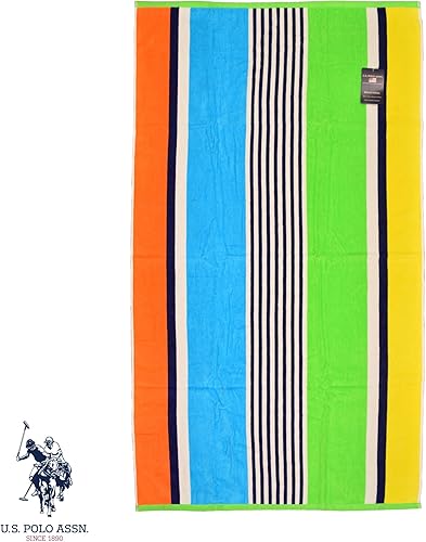 Miniatura 2 de U.S. Polo Assn. Toalla de playa de gran tamaño (40 x 70 pulgadas), diseño náutico a rayas, de lujo, algodón de felpa de calidad de hotel para baño,