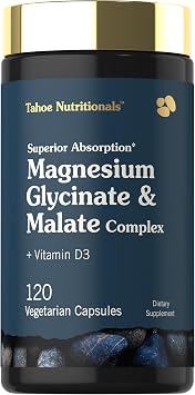 Tahoe Nutritionals Magnesium Glycinate and Malate Complex | with Vitamin D3 | 120 Capsules | Superior Absorption | Non-GMO and Gluten Free Formula