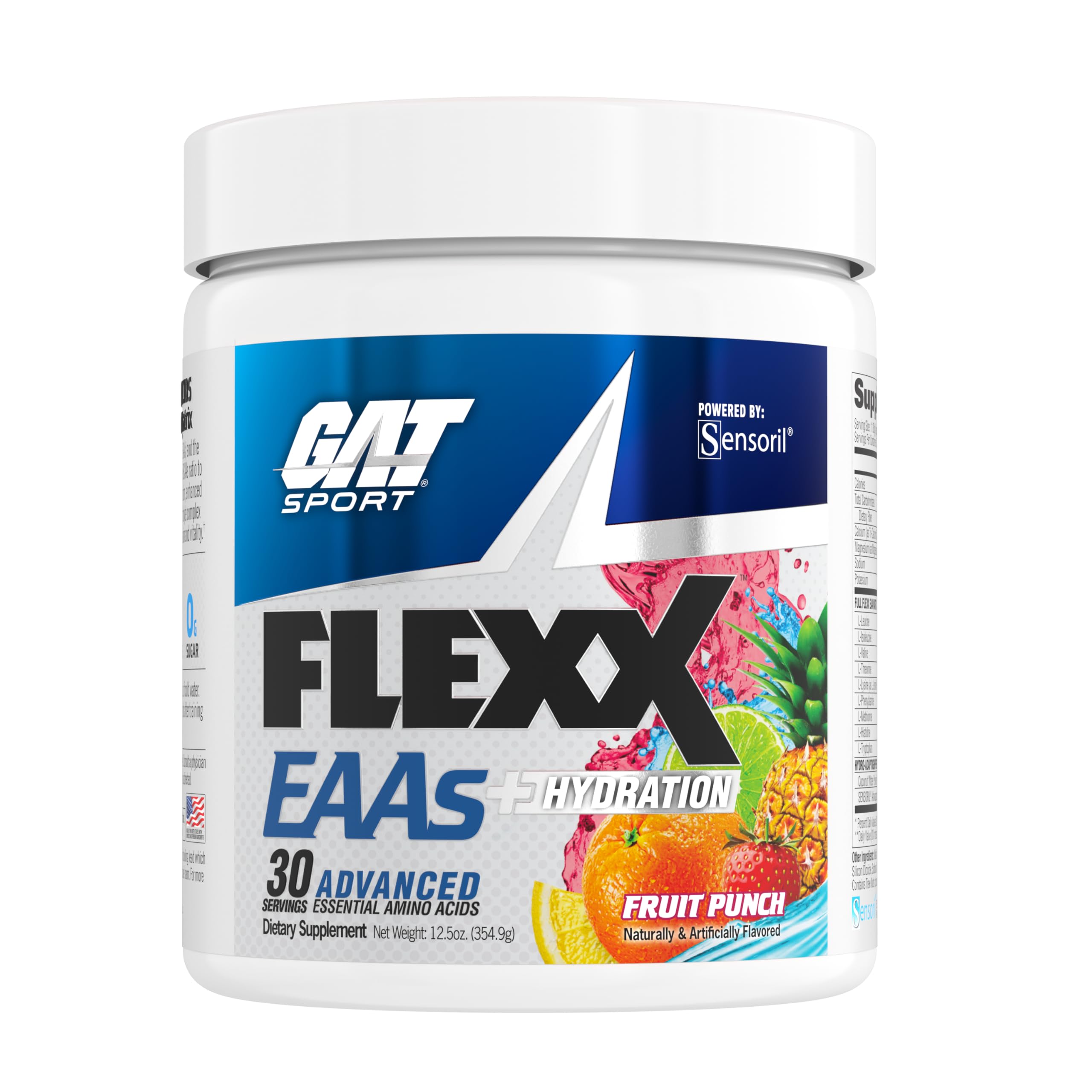 GAT Sport Flexx EAAs + Hydration, All Essential Amino Acids Powder (12oz/345g, 30 Servings, Fruit Punch)_Includes 9 EAA, 3 Specific AA_Protein Supplement