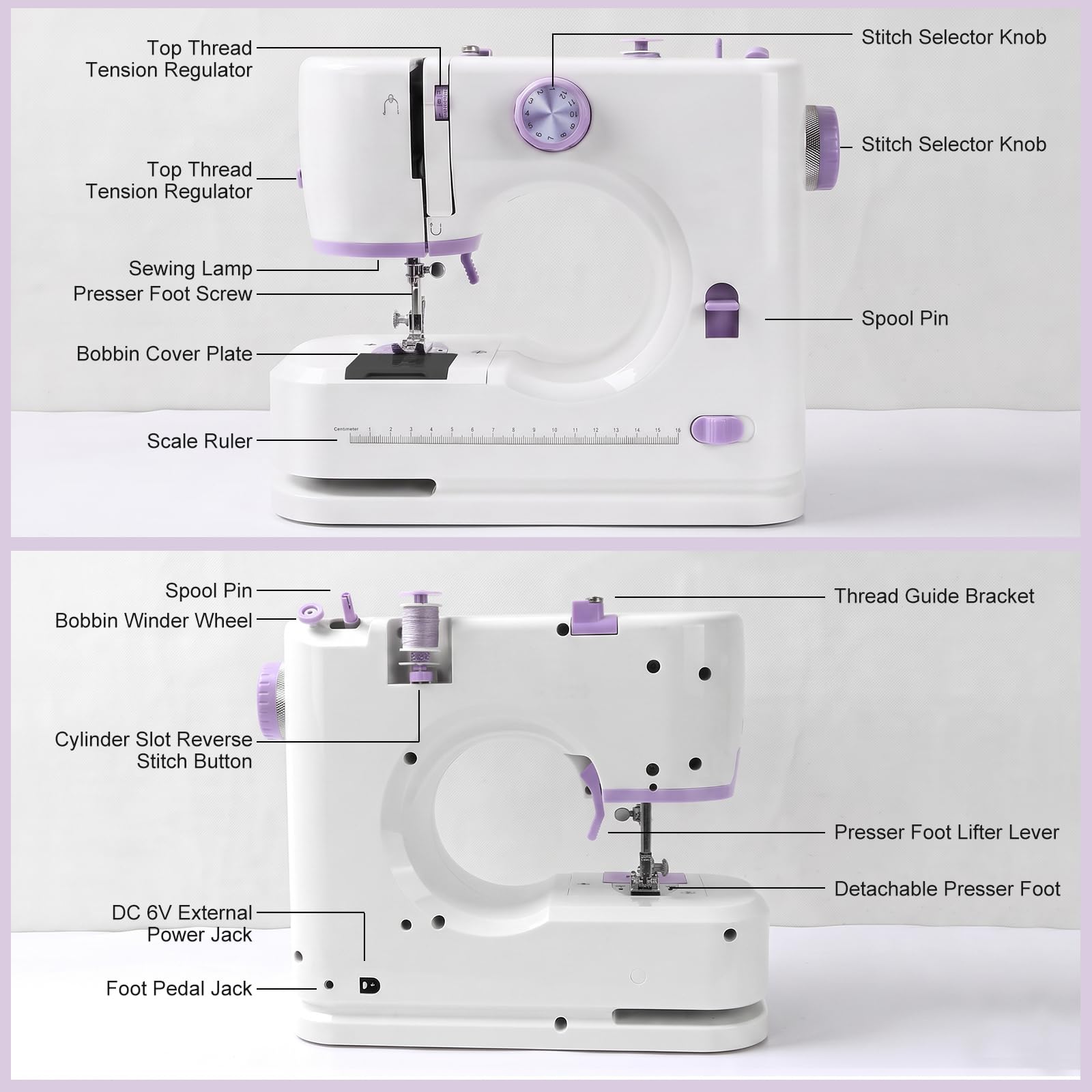 Machine à Coudre Portable Débutant, Qoosea 12 Point Sewing Machine Violet
