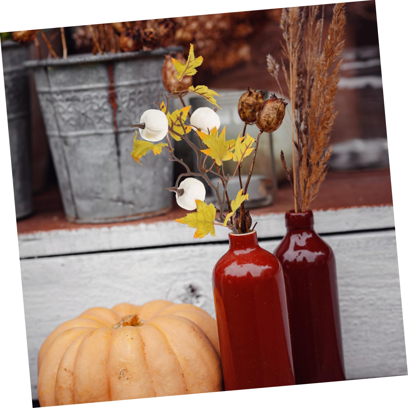 Cabilock 5 Set Ramo di Zucca Arancione Rami di Zucca di Halloween Luci di Zucca A LED di Halloween Foglie Autunnali Finte Decorazione di Zucca di Vimini Orange Plastica 2 Pezzi * 5