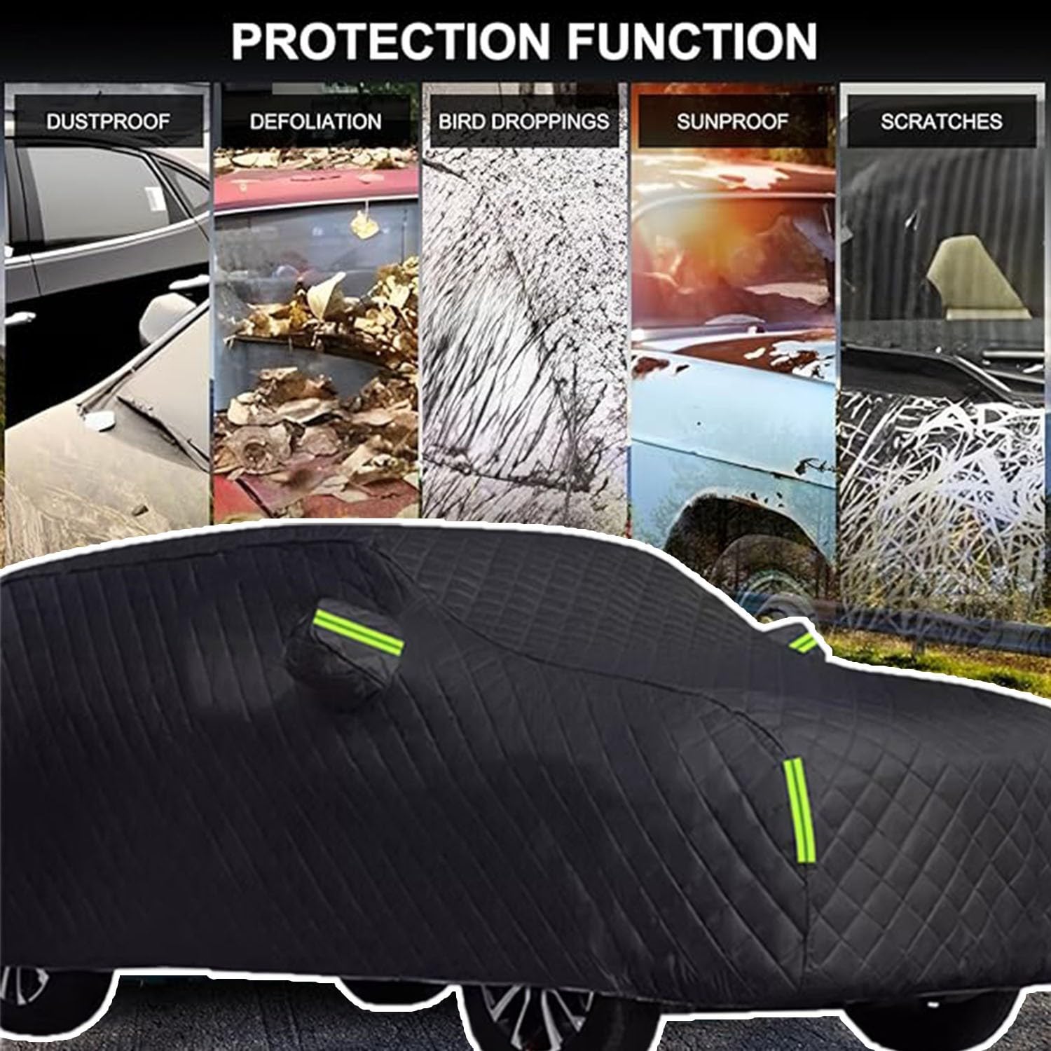 Hagelschutzplane Auto für MG ZS Hybrid+ Auto Abdeckplane Outdoor Autoabdeckung Hagelschutz Auto Schneefest Regenfest Staubdicht UV Beständig Und Reißfest,Schwarz-Full Car Cover
