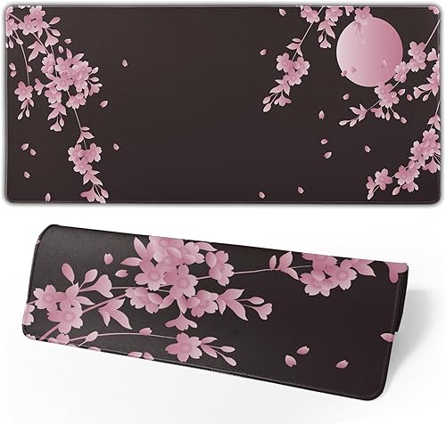 Miniatura 2 de Sakura - Alfombrilla de mouse extendida para juegos con base de goma antideslizante alfombrilla de mouse grande rosa de 315 x 118 pulgadas con borde