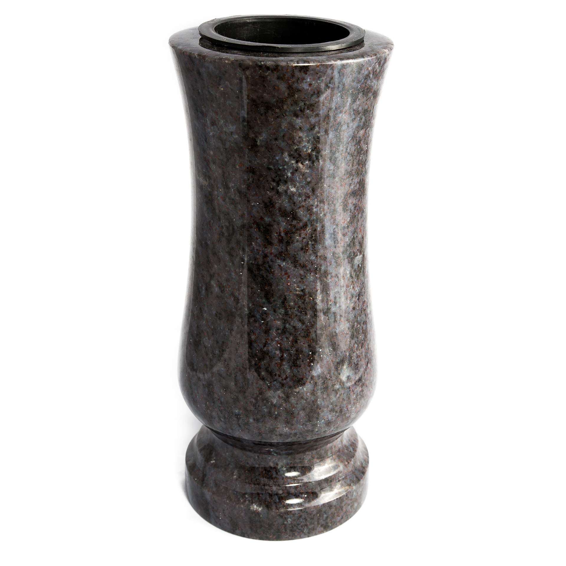 Afterglow Élégant vase funéraire en granit véritable, Orion foncé, Hauteur : 28 cm, Diamètre : 12 cm, Décoration funéraire résistante aux intempéries et au gel, Vase en granit avec insert en plastique