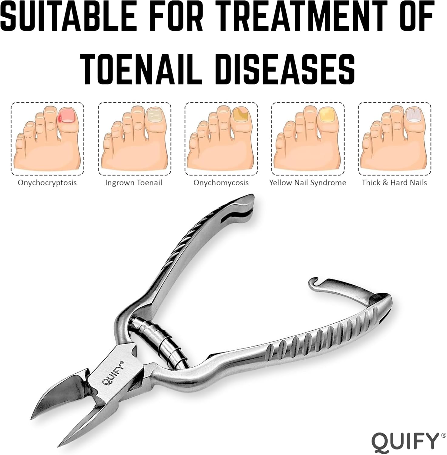 Heavy Duty Podiatrist Toenail Clippers for Thick and Ingrown Nails, Stainless Steel Toe Nail Cutter, Pordiatry Ingrown Toenail Tools - Barell Spring - Curved Tip 5.25"