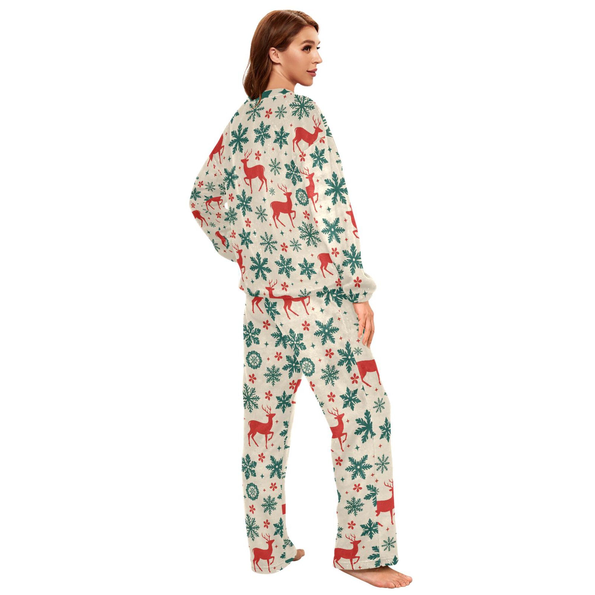 ALAZA Conjunto de pijama de forro polar para mujer, diseño de oso de Navidad, manga larga, ropa de dormir de dos piezas, ropa de dormir térmica, pijama súper suave, talla S