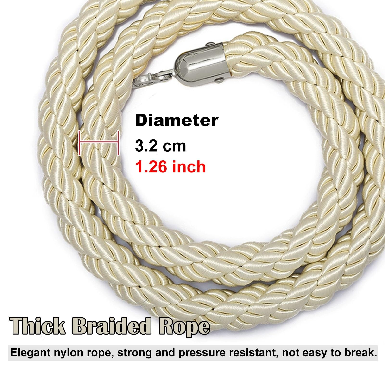 Corde de chanvre pour contrôle de foule Corde de sécurité torsadée avec mousqueton poli Hoo 2,7 m / 8.9ft Noir Idéal pour les événements et les conseils des visiteurs 1 pièce