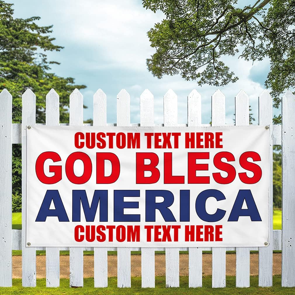 Custom Vinyl Banner Multiple Sizes God Bless America Red Blue Advertising Outdoor Weatherproof Industrial Yard Signs 4 Grommets Personalized Text Here 16x40Inches
