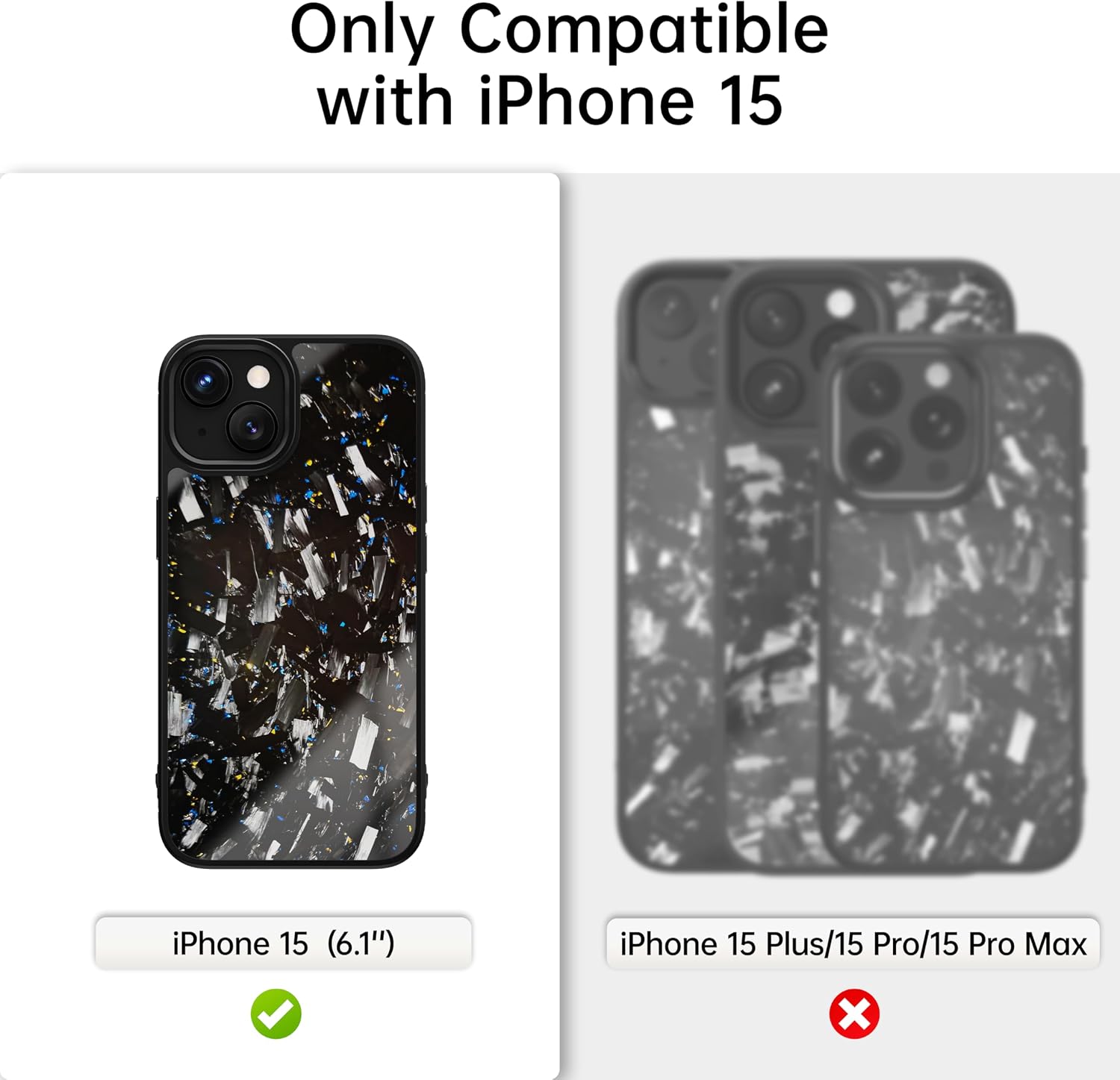 Genuine Forged Carbon Fiber Case for iPhone 15, Built-in Magnets, Compatible with MagSafe, Military Grade Drop Protection, Shockof Phone Cover - Glossy Gold/Blue