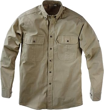 Tag Safari Vent Back Adventure Long Sleeve Shirt for Men, 100% Cotton - Khaki - 2X-Large