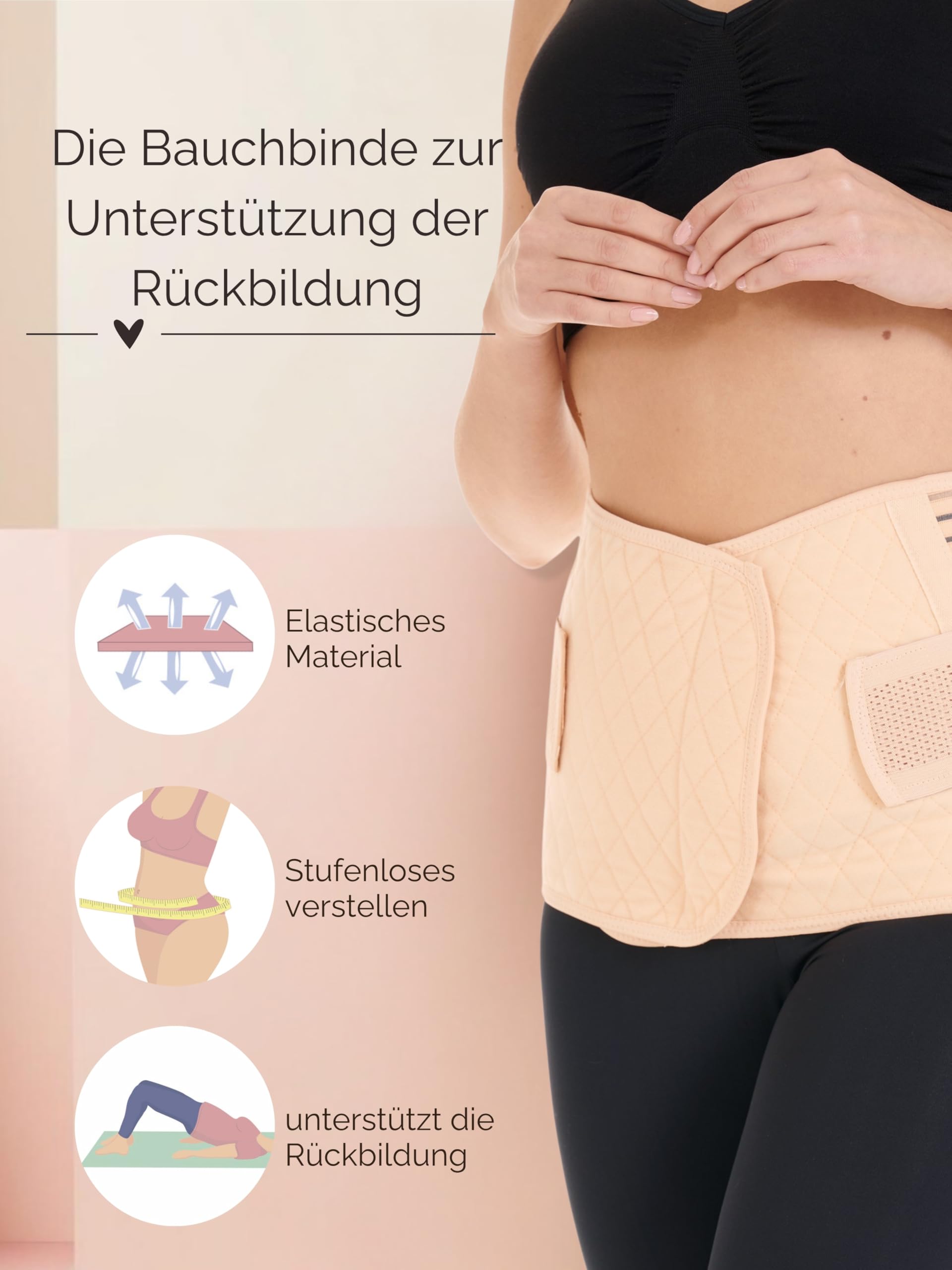 Herzmutter Soporte Banda posparto - Banda abdominal - Cinturón de recuperación de Maternidad - Corsé elástico - Talladora del Cuerpo Mujer - Recuperación-Ajustable-Apoyar - 3500 (XL, Beige)