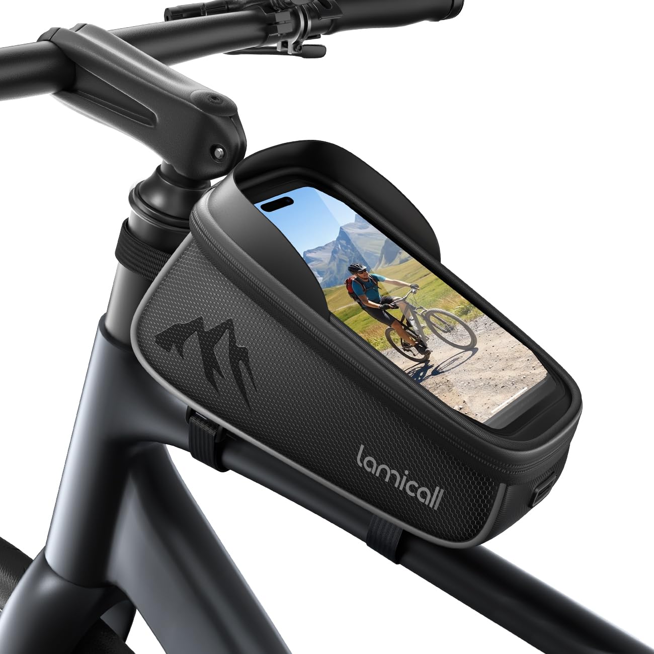 Lamicall Fahrradtasche Rahmen, Rahmentasche Fahrrad - [1,6L Großes Fassungsvermögen] wasserdichte Oberrohrtasche Fahrrad Handytasche mit HD TPU-Folie, Handy Fahrradrahmen Tasche für 4,7-7" Smartphone