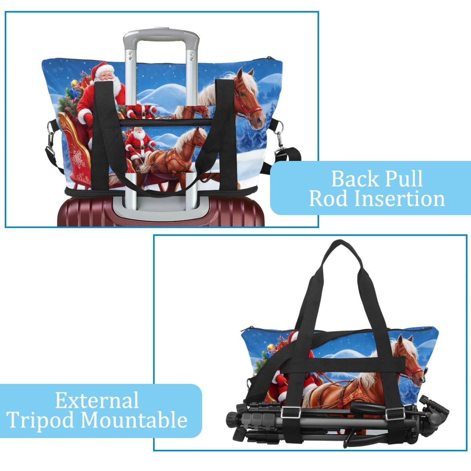 Reisetasche mit Weihnachtsmann-Muster, erweiterbare Wochenendtasche, Übernachtungstasche, wasserdicht, Sport, Fitnessstudio, Krankenhaustasche, Mehrfarbig 5, Eine Größe, Reisetasche