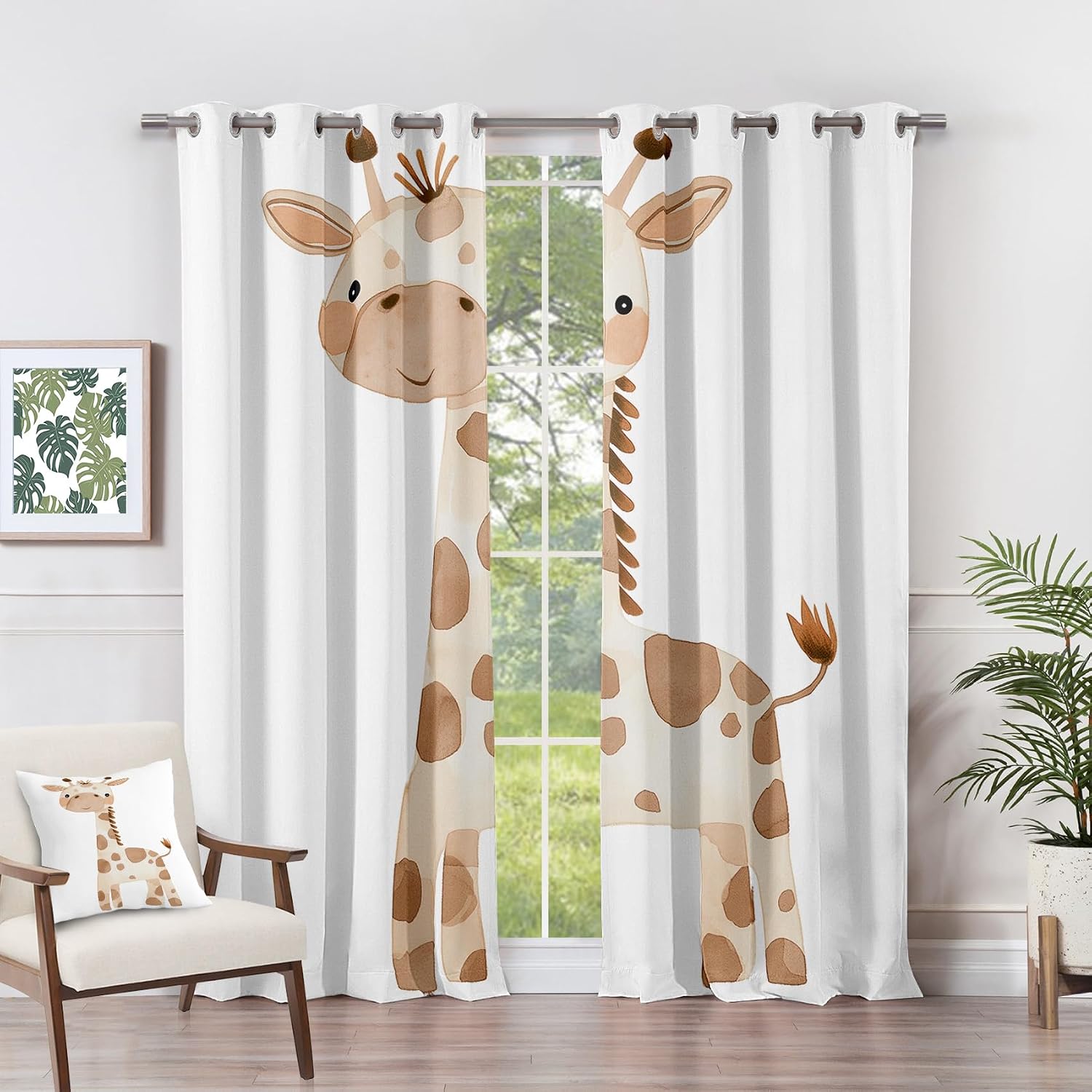 Giraffe Curtains 63 Inch Length - Safari Cute Cartoon Animal Kids Nursery Patterned Blackout Curtains for Living Room Bedroom, Room Darkening Grommet Drapes Window Treatments, 2 Panel Set