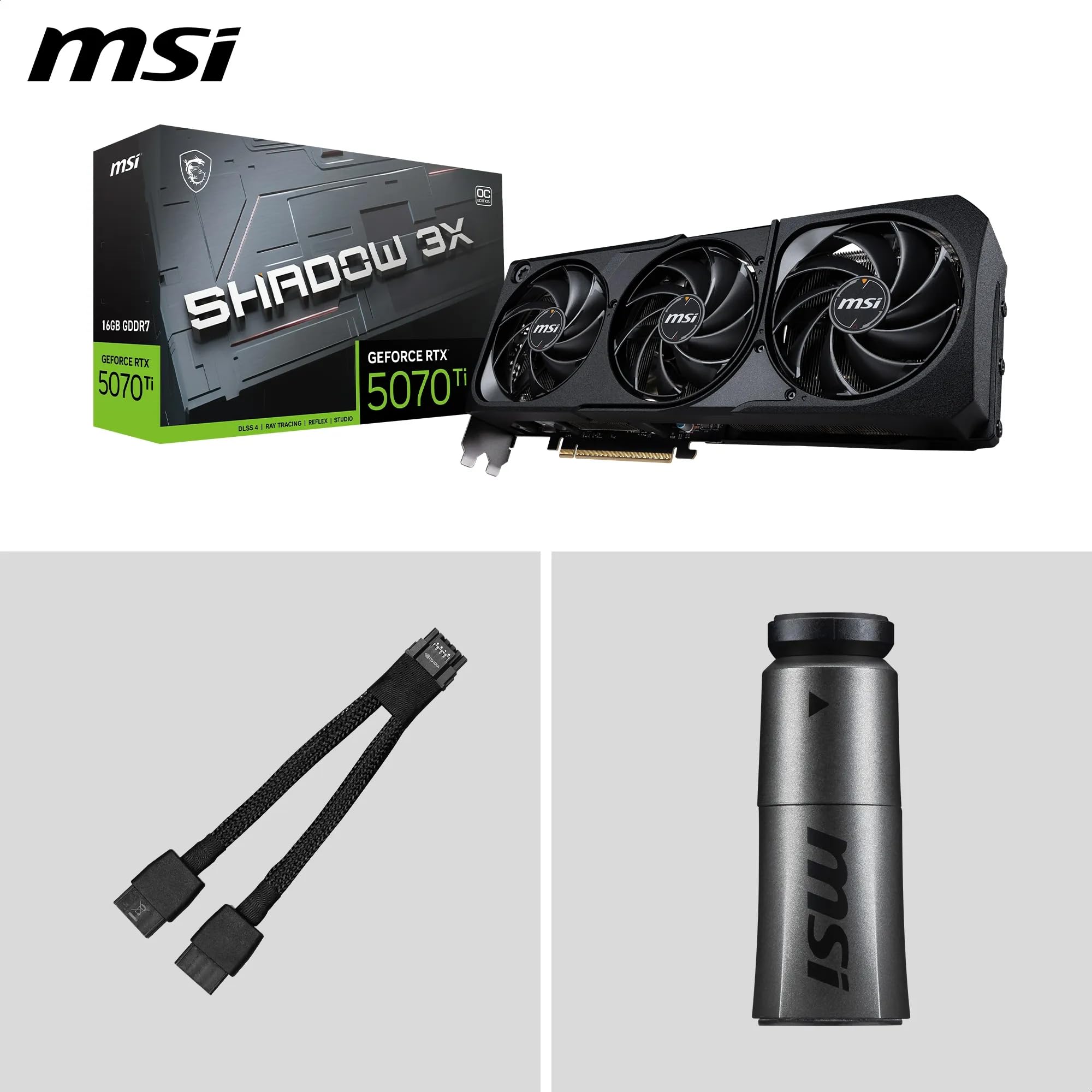 MSI NVIDIA GeForce RTX 5070 Ti 16G Shadow 3X OC Carte Graphique 16 Go GDDR7 PCIe 5.0 Triple Ventilateur