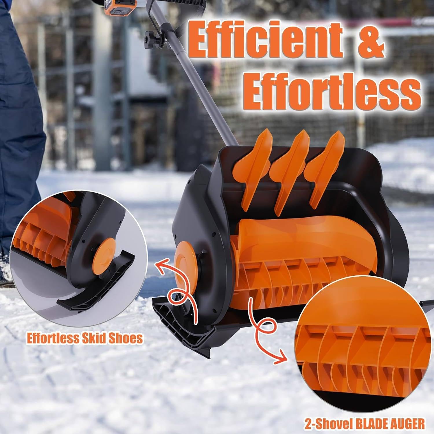 Spazzaneve elettrico portatile senza fili con manico ausiliario, batteria e caricabatterie per una rimozione efficiente della neve
