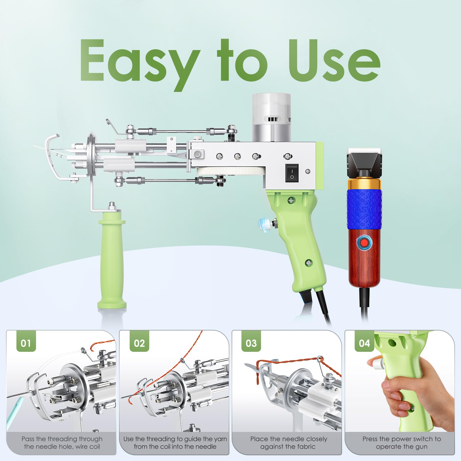 Aomdom Pistola Tufting 2 en 1 Tufting Gun 7-21 mm Tufting Pistola 5-40 puntos/sec Cut Pile& Loop Pila Tufting Gun Set para alfombra eléctrica Navidad Halloween DIY Alfombra