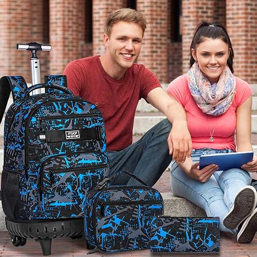 Miniatura 7 de ZLYERT Mochila con ruedas para mujeres y hombres, mochila con ruedas para niñas y niños, mochila de viaje para adultos, negro geometría , Moderno