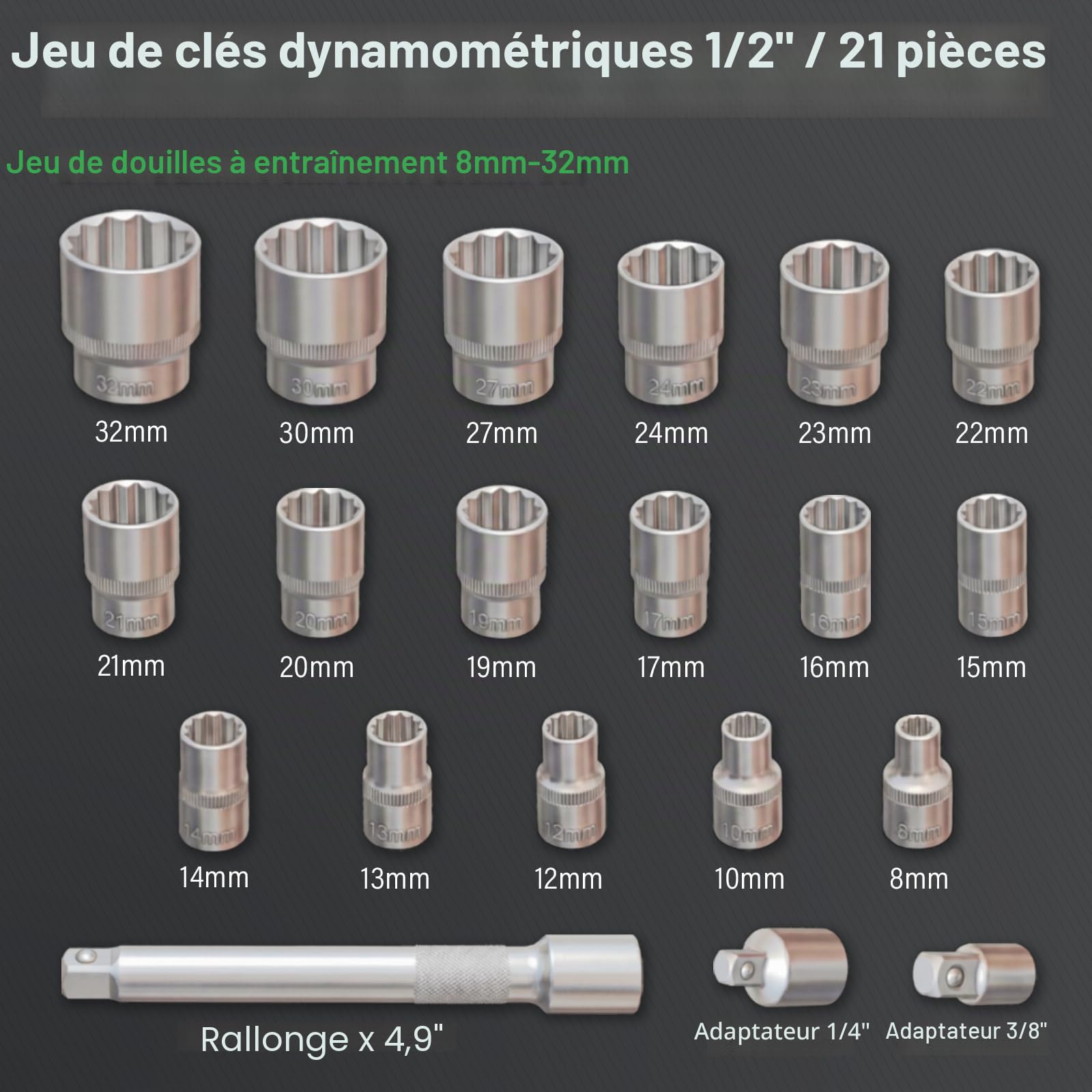 Clé dynamométrique 1/2" | Plage 20–220 Nm | Précision ±3% | Cliquet réversible 72 dents
