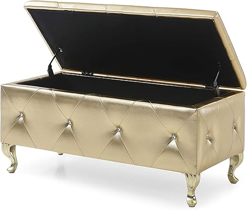 Miniatura 14 de AC Pacific Glam - Banco otomano tapizado de piel sintética de 38 pulgadas para entrada, pasillo, sala de estar y dormitorio, otomana tapizada de