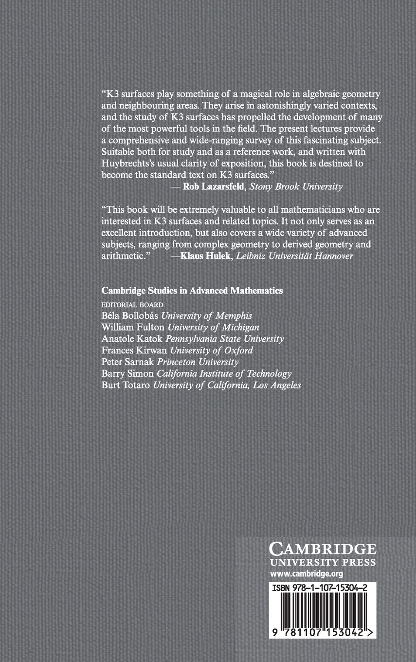 Lectures on K3 Surfaces (Cambridge Studies in Advanced Mathematics, Series Number 158)