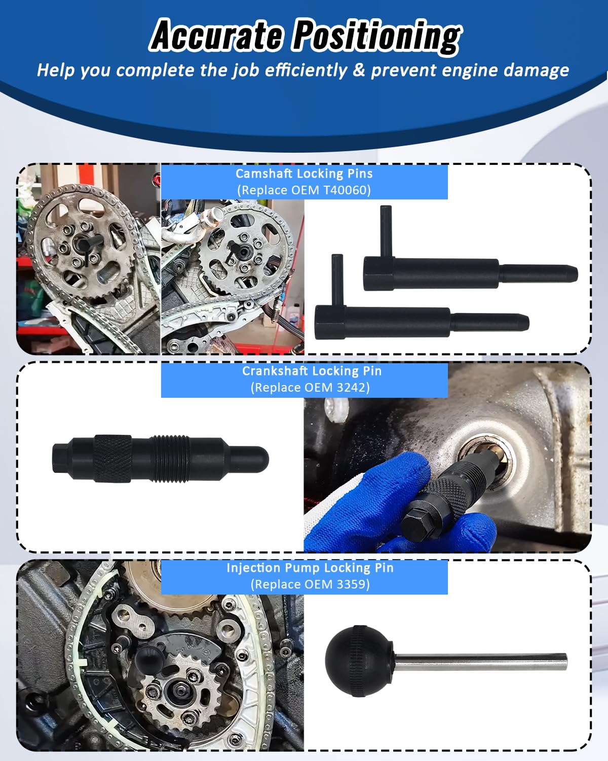 Strumento Regolazione della fasatura Motore Compatibile con VW Audi 2.7 3.0 TDI, Blocco dell'albero a camme e dell'albero Motore sostituisce T40049, T40058, T40060, T40061, T40062, 3359, 3242