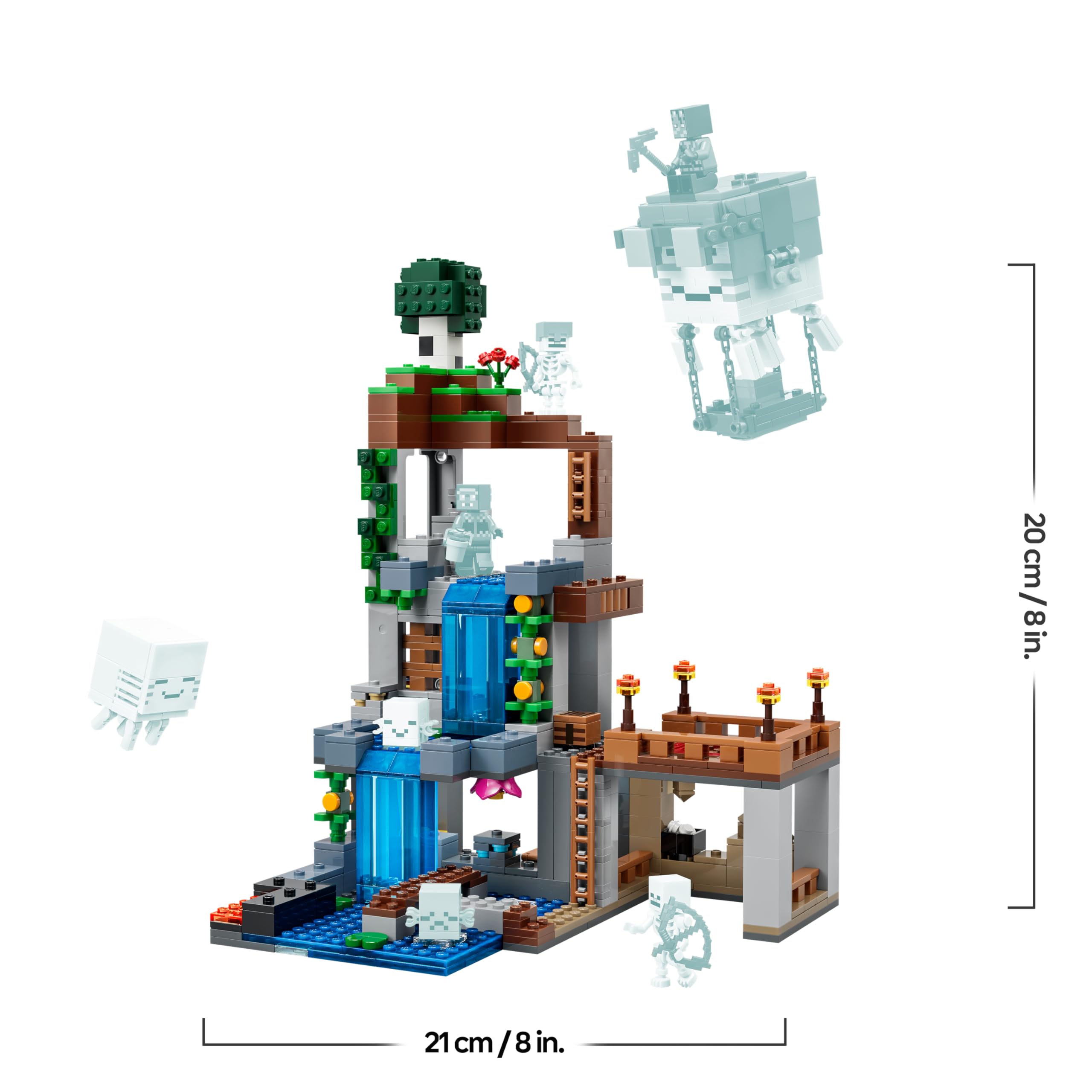 LEGO Minecraft Stazione di Ghast Giocattolo - 8 Personaggi Inclusi 2 Scheletri e 4 Ghast con Accessori - Decorazione Cameretta - Regalo per Gamer, Bambini e Bambine da 9 Anni in su - 21597