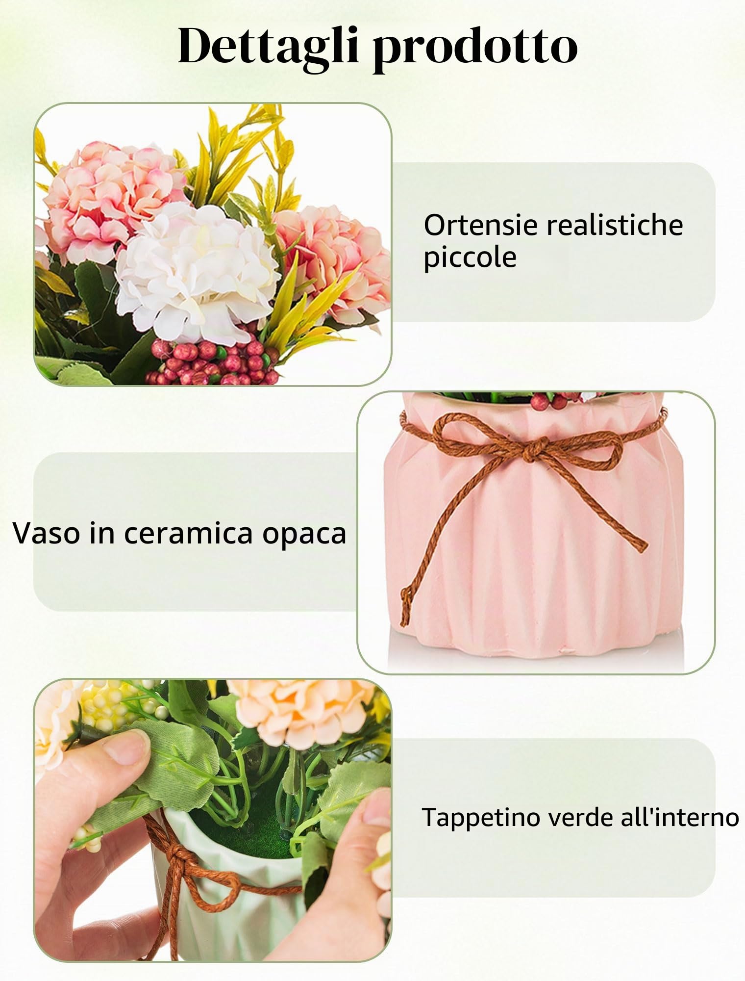 BLOSMON Ortensia Fiori Finti Decorazioni con Vaso per Centrotavola, 4 Pcs