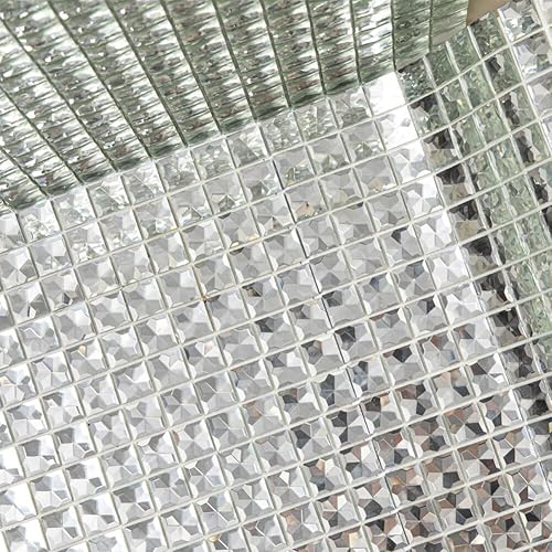 Diflart Espejo de cristal para despegar y pegar con reflejos biselado 16 facetas azulejos de mosaico de 34 pulgadas para cocina baño decoración de