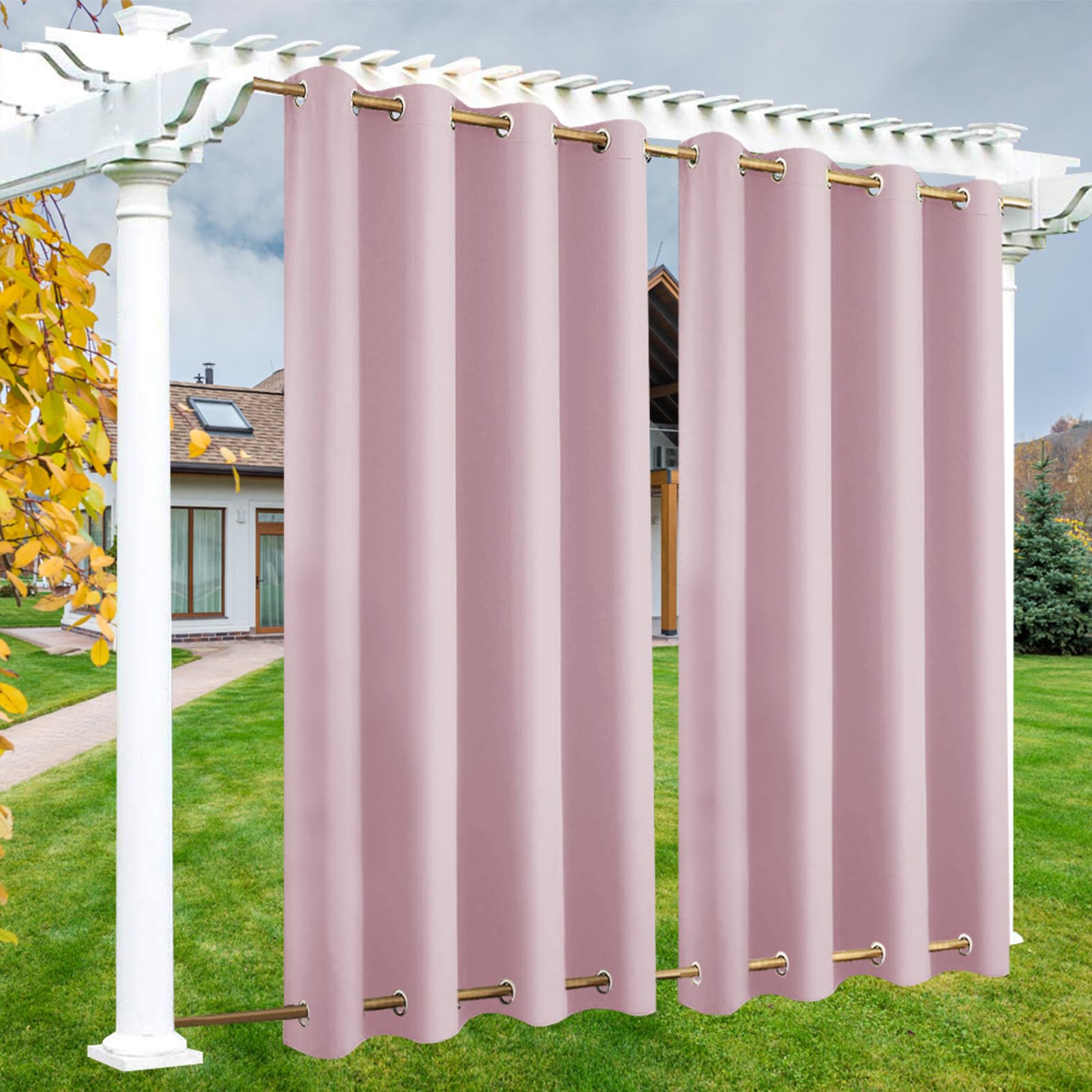 LSDINDF Outdoor Curtains Waterproof, 1 Panel Outdoor Curtain with Top & Bottom Grommets, Privacy and Sun Protection for Pergola, Gazebo, Patio, Porch and Poolside - W 108" x L 85"