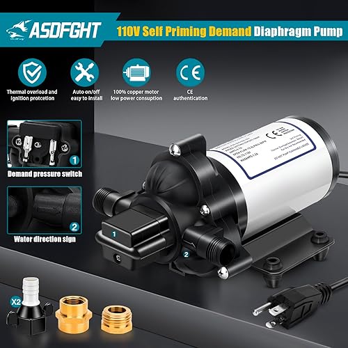 Miniatura 3 de Bomba de agua dulce RV serie 33 110V CA 4.0GPM 50PSI- 110V bomba de diafragma de demanda autocebante para cámper, cocina, baño, yate marino caravana