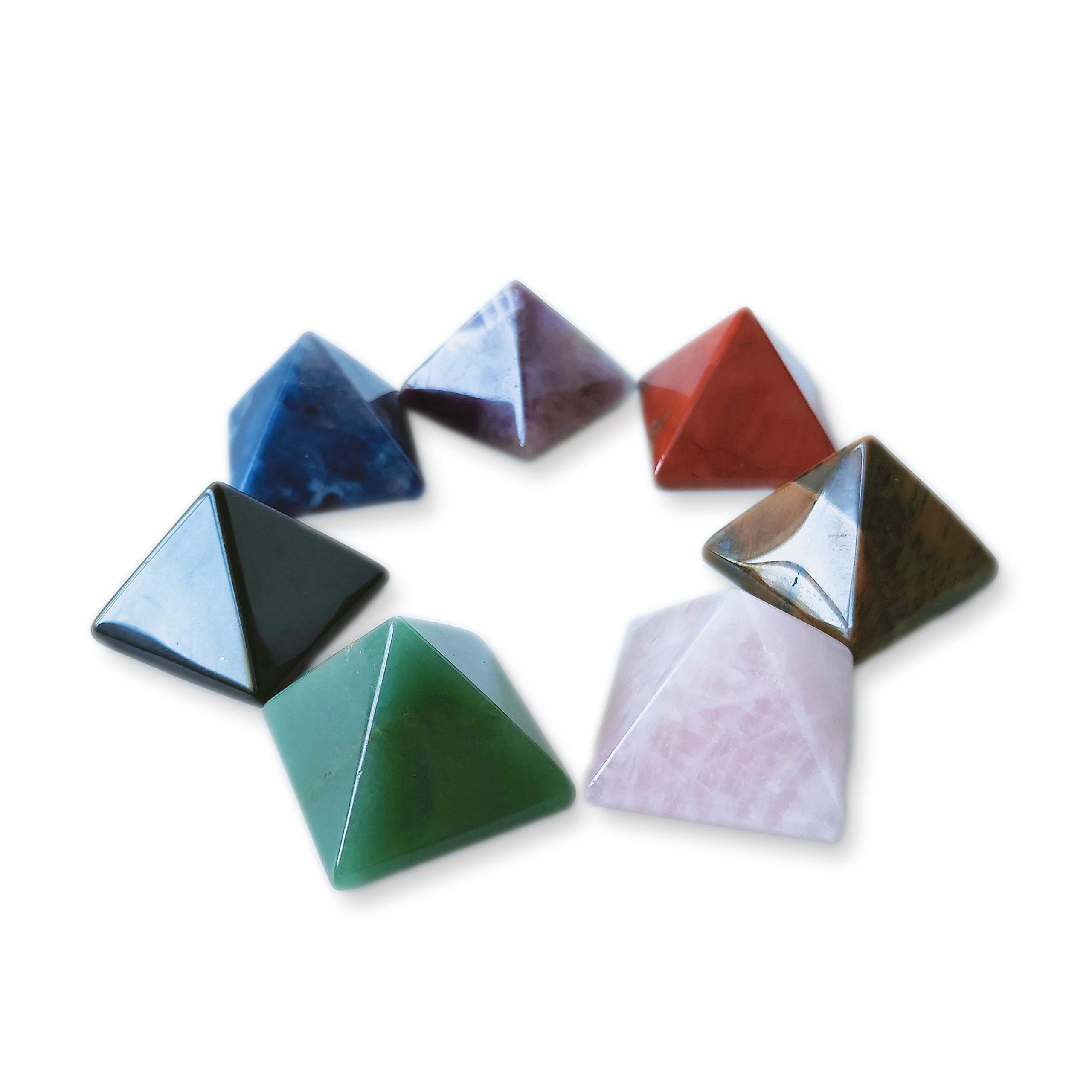 Mina Heal Set of 7 Crystal Pyramids of Natural Chakra Healing Stones, 1.5 inch